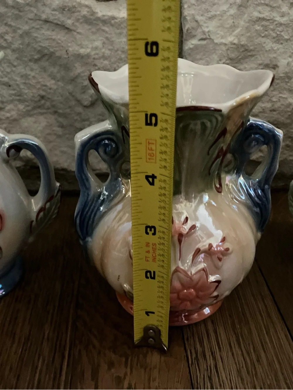 3 Vintage Lusterware Vase Art Pottery Floral Double Handle From Brazil